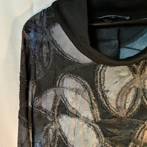 Ness Blue Brown Long Sleeve Tunic Shirt Top Womens Medium M Black Floral - Picture 5 of 13